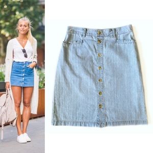 Vintage Light Wash Button Front Denim Skirt Small